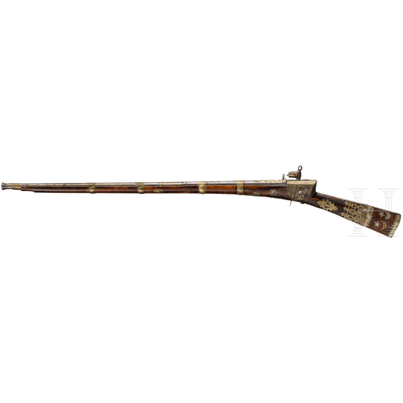 A gold-inlaid Ottoman miquelet rifle (tüfek), ca. 1800