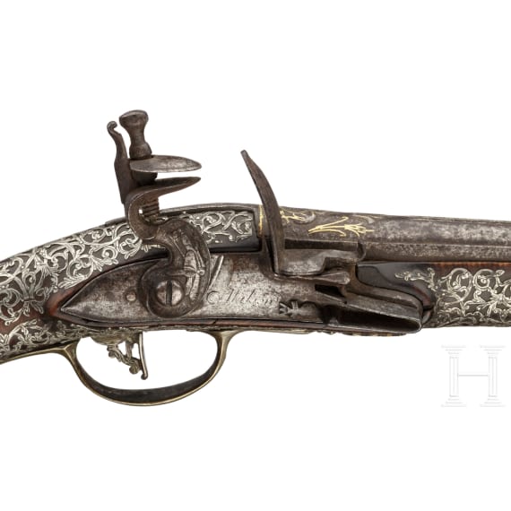 An Ottoman silver-mounted flintlock pistol, 18th century