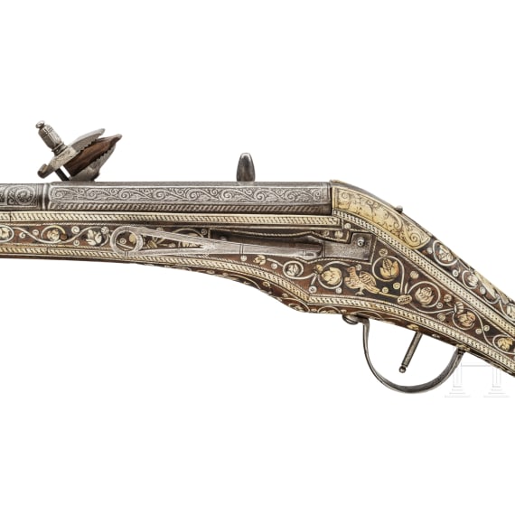 A profusely bone-inlaid South German wheellock puffer with etched barrel, circa 1590