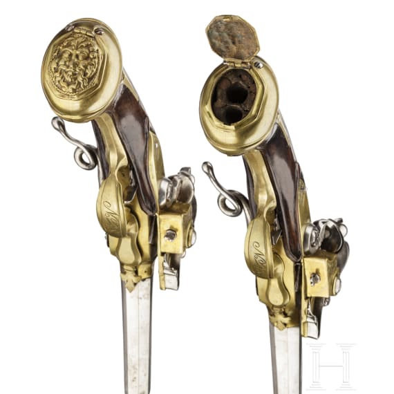 Ein Paar seltene Steinschloss-Repetierpistolen, Emanuel Wetschgin in Augsburg, um 1715