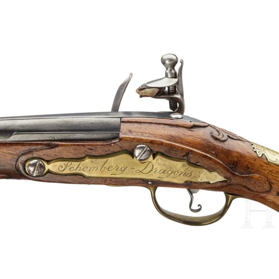 Kavallerie-Steinschlosspistole für einen Offizier der Schomberg-Dragoner, Trageweise ab 1762