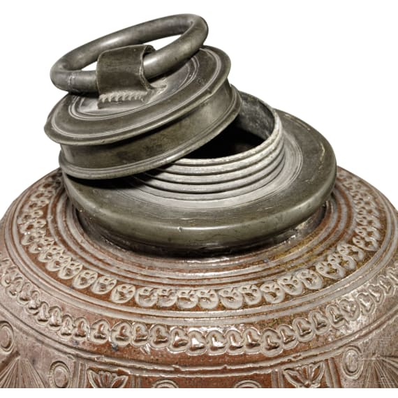 A large cruet with a pewter mount, Muskau, 18th century