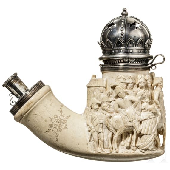A pipe's head made of meerschaum with a depiction of Bonaparte's entry into Györ, circa 1810
