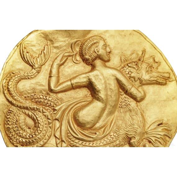 Herausragendes Goldmedaillon mit Nereide, hellenistisch, 3. Jhdt. v. Chr.