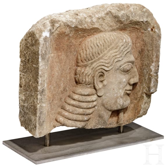 Archaische Grabstele eines Kriegers, Griechenland, 1. Hälfte - Mitte 6. Jhdt. v. Chr.