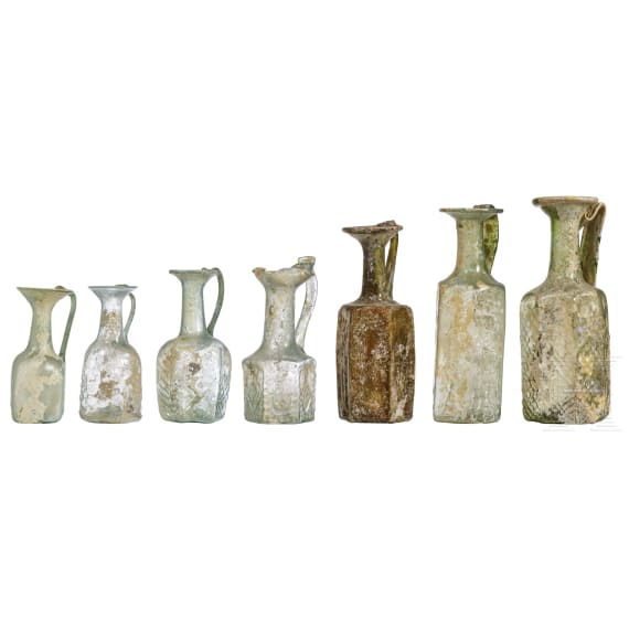 A collection of 21 Late Roman and Early Byzantine Glass Vessels, Eastern Mediterranean Region
