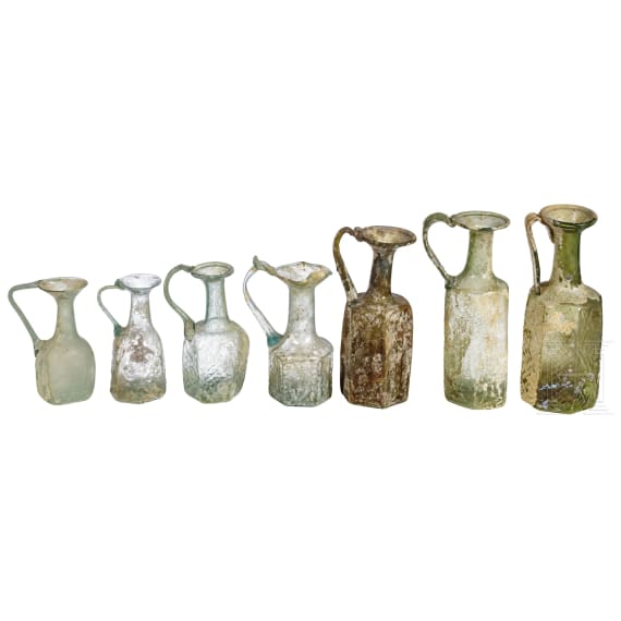 A collection of 21 Late Roman and Early Byzantine Glass Vessels, Eastern Mediterranean Region