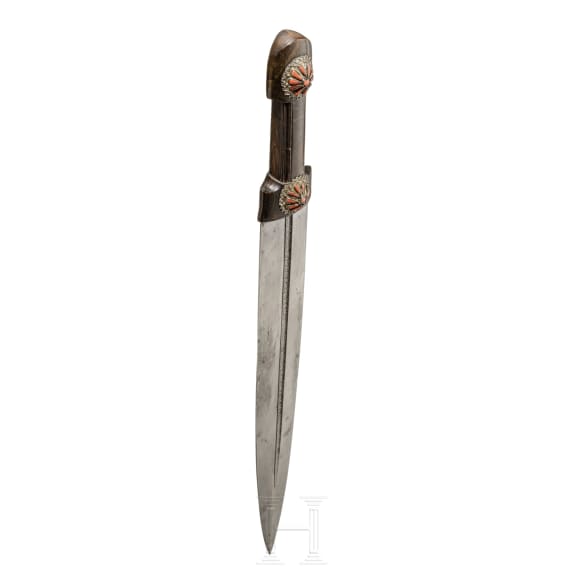 A Georgian silver-mounted and coral-stuffed qama, 19th century