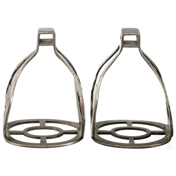 An unusual pair of German or French over-sized and heavy stirrups, 16th century