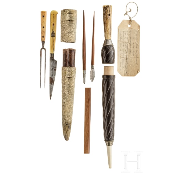 A French writing set and cutlery, 18th - 19th century
