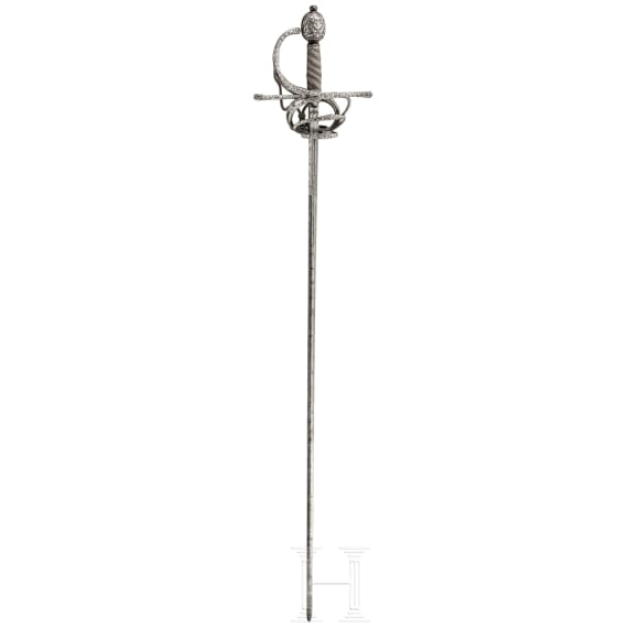 A distinguished German deluxe rapier with silver-inlaid hilt, dated 1617