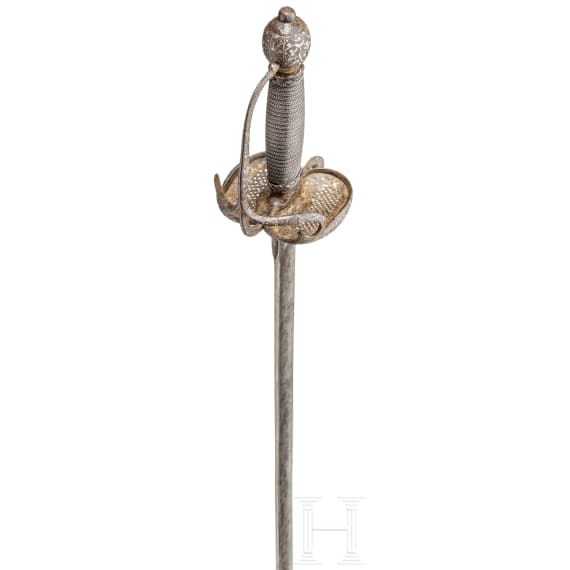 A French officer's campaign sword with silver-inlaid hilt, circa 1650
