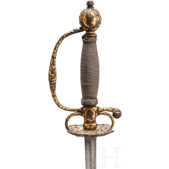 A French chiselled gallantry sword with gold inlays, circa 1740