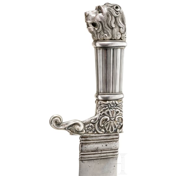A silver-mounted German Waidpraxe (hunting knife), 18th century