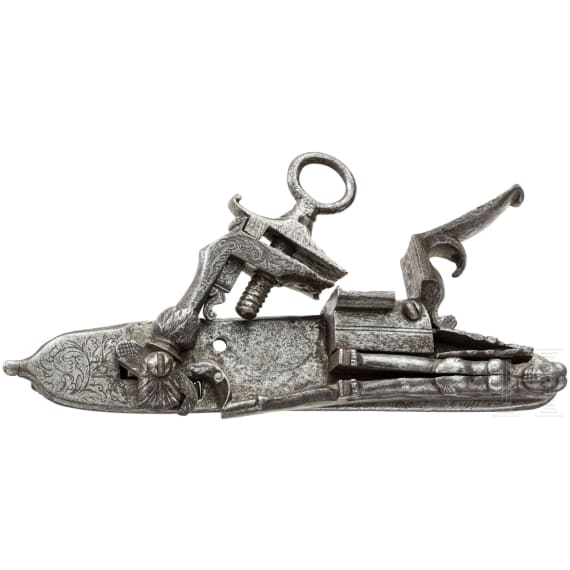 An Italian miquelet lock with erotic decoration, 18th century
