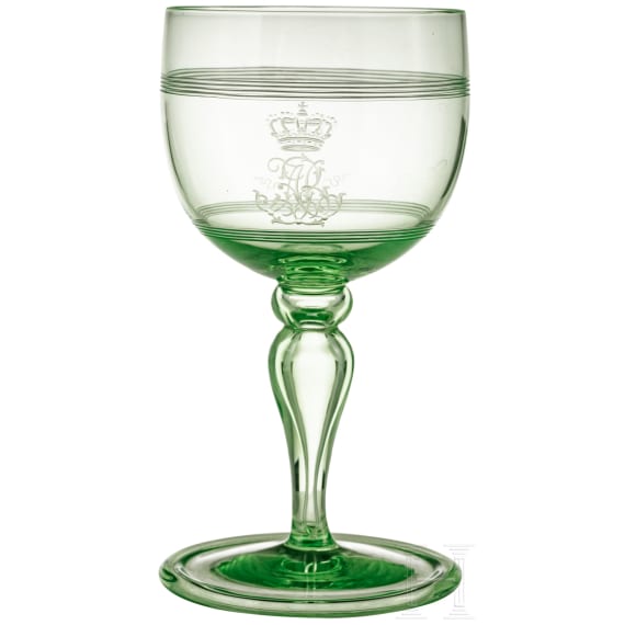 Prince and Princess Alfons von Bayern - seven table wine glasses of uranium glass