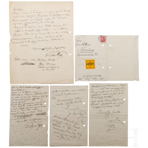 Court Pianist Gabriele von Lottner (1883 - 1958) - five handwritten letters by Max Reger, dated 1915