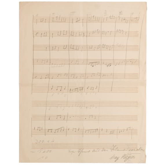 Court pianist Gabriele von Lottner (1883 - 1958) - a music autograph by Max Reger with dedication by Elsa Reger from 1932