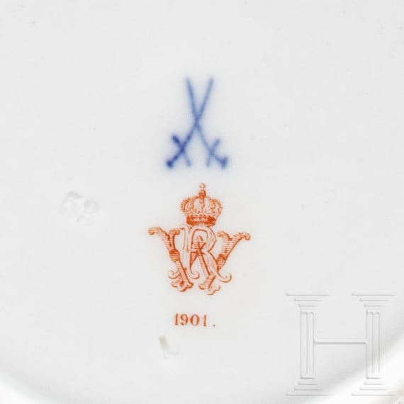 Emperor Wilhelm II - a Meissen tea cup and saucer from the Imperial dinner service