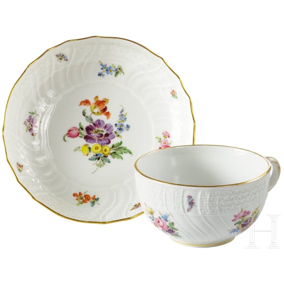 Emperor Wilhelm II - a Meissen tea cup and saucer from the Imperial dinner service