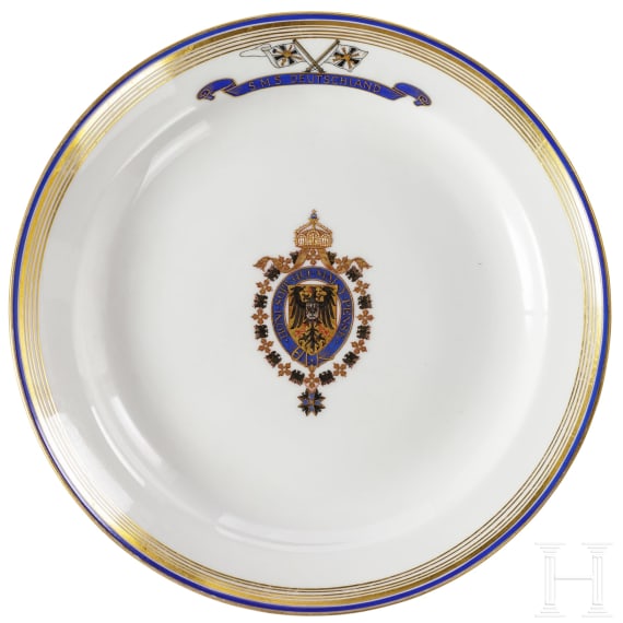 Emperor Wilhelm II - a dessert plate from the S.M.Y. Iduna at the Imperial Yacht Club and two plates of naval tableware