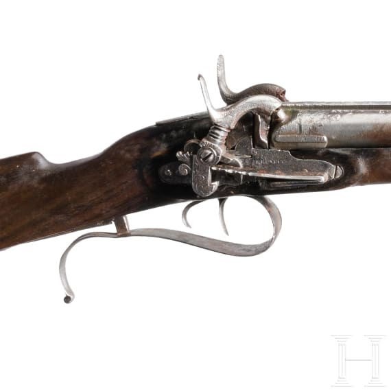 Spanische Miquelet Perkussionsdoppelflinte, Barrenechea, Eibar, datiert 1861