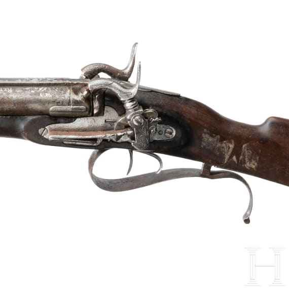 Spanische Miquelet Perkussionsdoppelflinte, Barrenechea, Eibar, datiert 1861
