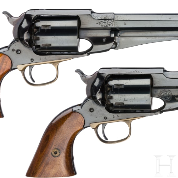 Ein paar Perkussionsrevolver im Kasten, Mod. Remington New Model Army, St. Barbara, Spanien, um 1975