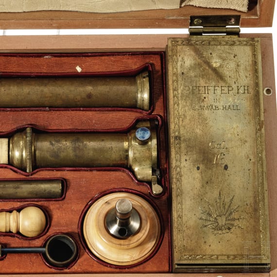 Kasten mit Wiederladezubeh&ouml;r f&uuml;r Schrotpatronen, deutsch, 19./20. Jhdt.