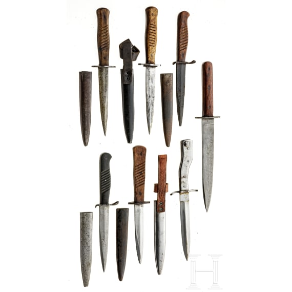 Sechs deutsche Grabendolche und ein &ouml;sterreichisches Kampfmesser M 1917