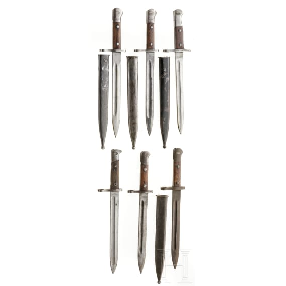 Sechs Mauser-Bajonette, deutsch, t&uuml;rkisch