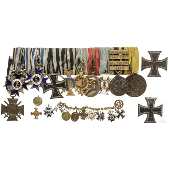 Neunteilige Ordensschnalle eines Majors der bayerischen Armee und der Schutztruppe