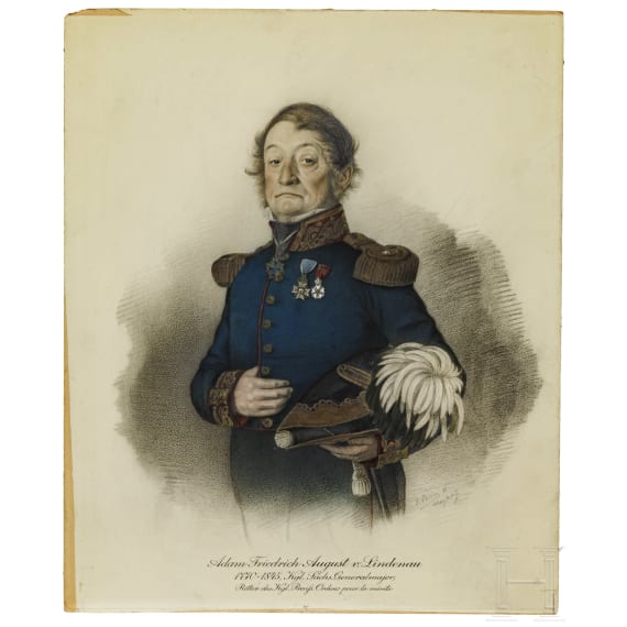 Aquarell und sechs Lithos zu deutscher Uniformgrafik, 19. Jhdt.