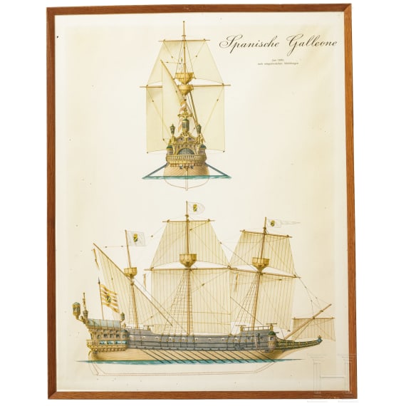 Acht gerahmte Drucke von Segelschiffen, deutsch, 1950er Jahre