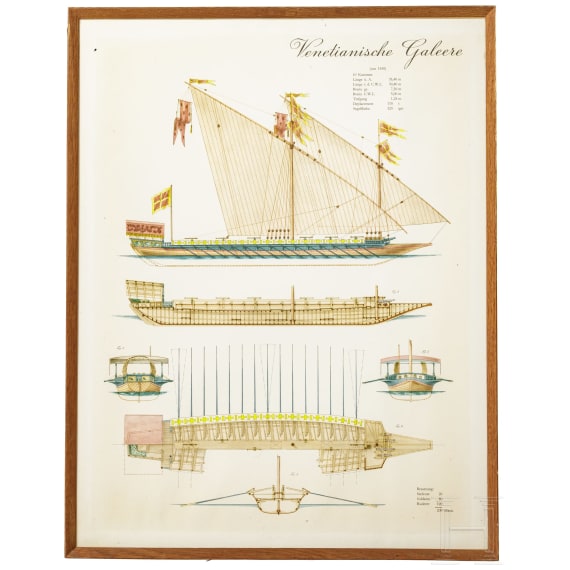 Acht gerahmte Drucke von Segelschiffen, deutsch, 1950er Jahre