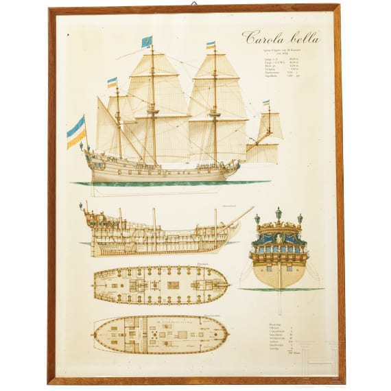Acht gerahmte Drucke von Segelschiffen, deutsch, 1950er Jahre