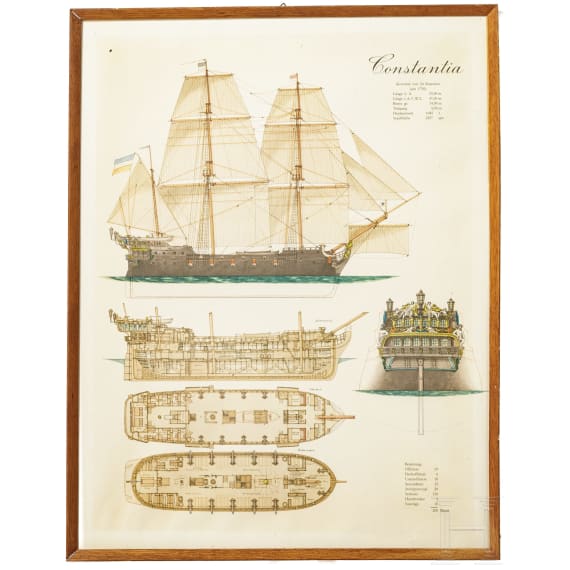 Acht gerahmte Drucke von Segelschiffen, deutsch, 1950er Jahre