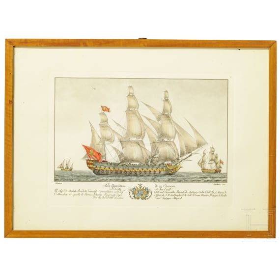 Acht gerahmte Drucke von Segelschiffen, deutsch, 1950er Jahre