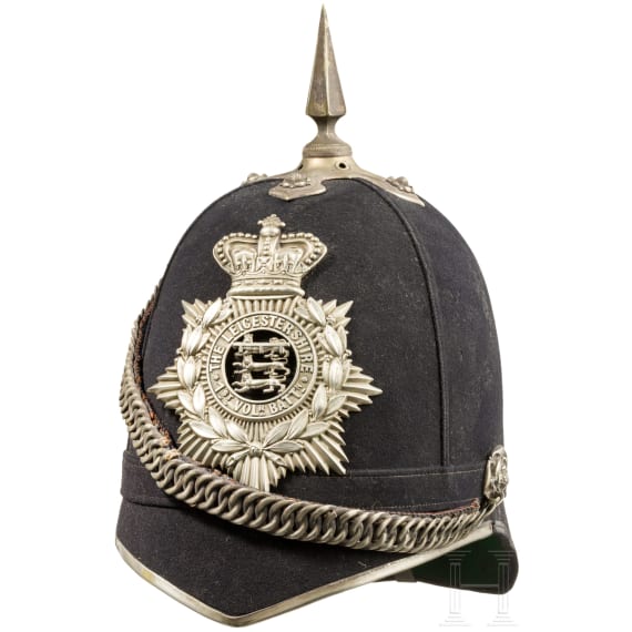 A helmet for enlisted men of the Leicestershire 1st Volunteer Battalion, 1880 - 1900