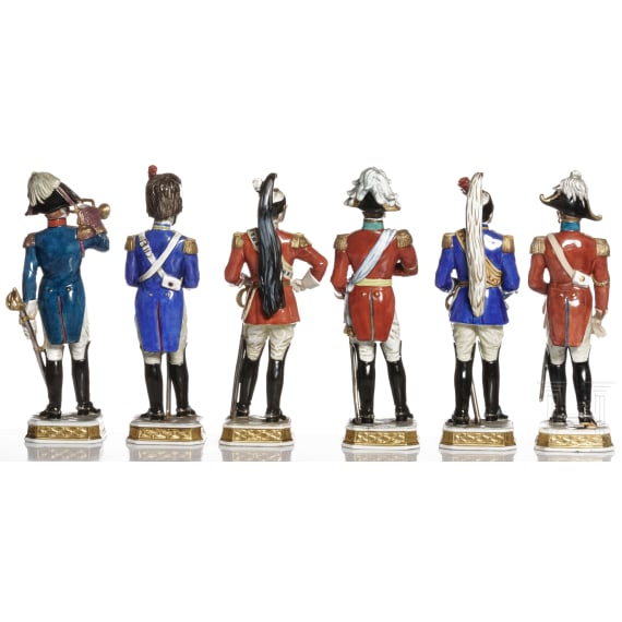 Six uniform figures, porcelain manufactory Volkstedt, 20th century