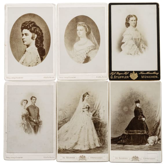 Kaiserin Elisabeth von Österreich - sechs Kabinettfotos des Kgl. Bayr. Hoffotografen Baumann bzw. der Kgl. Bayr. Hofkunsthandlung G. Stuffler, um 1890