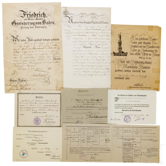 A group of certificates of Officer von Ehrenkrock, 19th/20th century