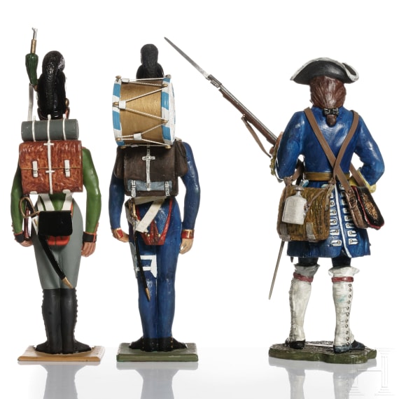 Drei Soldaten der bayerischen Infanterie - Uniformfiguren von Kurt Posch, 2. H&auml;lfte 20. Jhdt.