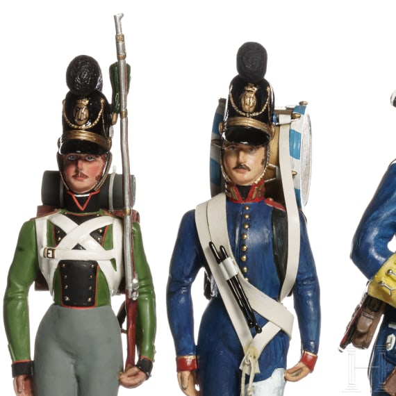 Drei Soldaten der bayerischen Infanterie - Uniformfiguren von Kurt Posch, 2. H&auml;lfte 20. Jhdt.