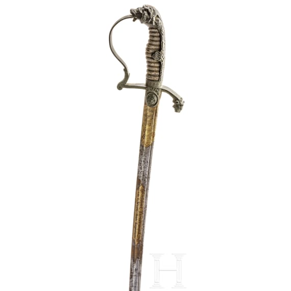 Damast-L&ouml;wenkopfs&auml;bel f&uuml;r Offiziere im Husaren-Regiment "Kaiser Nikolaus II. von Russland" (1. Westf&auml;lisches) Nr. 8, um 1880