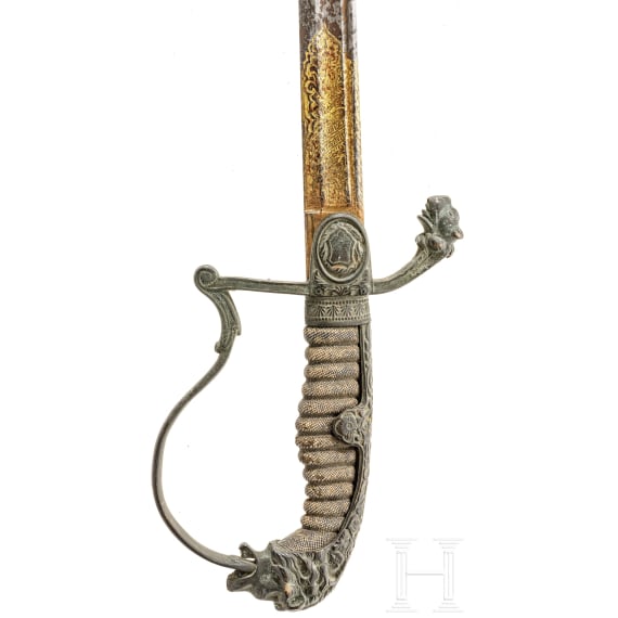 Damast-L&ouml;wenkopfs&auml;bel f&uuml;r Offiziere im Husaren-Regiment "Kaiser Nikolaus II. von Russland" (1. Westf&auml;lisches) Nr. 8, um 1880