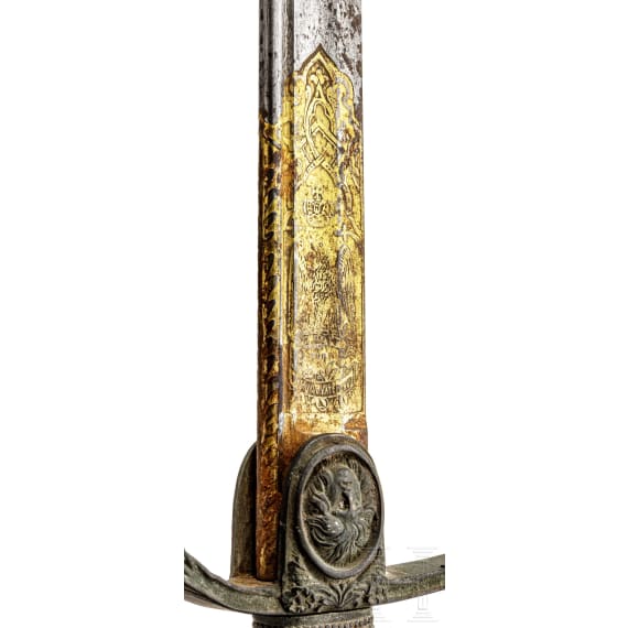 Damast-L&ouml;wenkopfs&auml;bel f&uuml;r Offiziere im Husaren-Regiment "Kaiser Nikolaus II. von Russland" (1. Westf&auml;lisches) Nr. 8, um 1880
