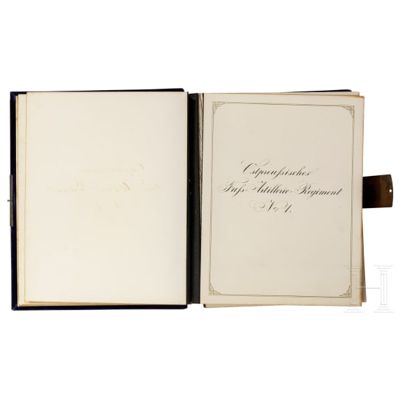 Gro&szlig;es Pracht-Fotoalbum als Geschenk der Offiziere der 2. Fu&szlig;artillerie-Brigade an ihren General Julius Hartmann, datiert 1881