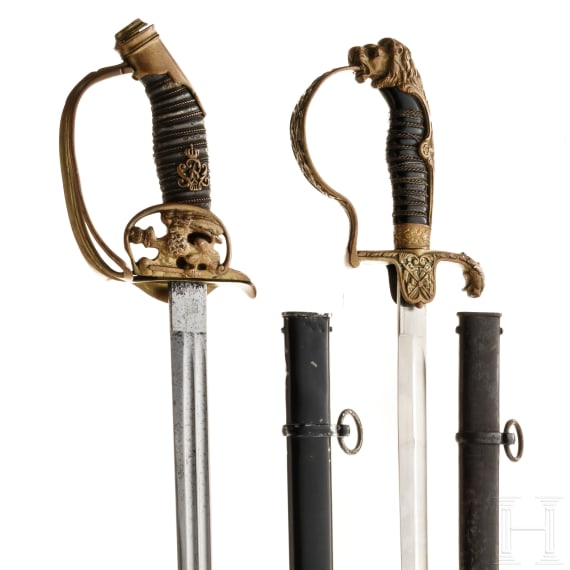 L&ouml;wenkopfs&auml;bel f&uuml;r Offiziere, Sachsen, sowie Degen M 1889, Preu&szlig;en, um 1900