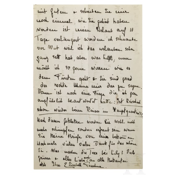 Brief von Gräfin Elisabeth Praschma an Fürst Otto von Bismarck, 1916